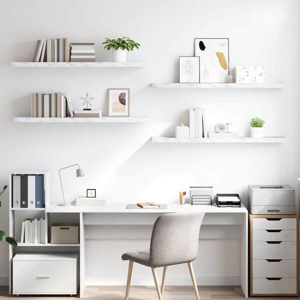 vidaXL Vegghylle 4 pcs Hvit marmor 120 x 23,5 x 4 cm Konstruert tre