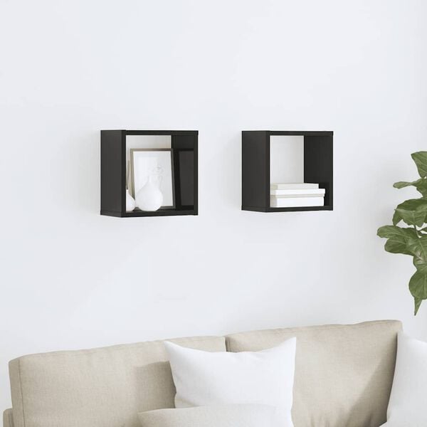 vidaXL Vegghyller kubeformet 2 stk h&oslash;yglans svart 26x15x26 cm