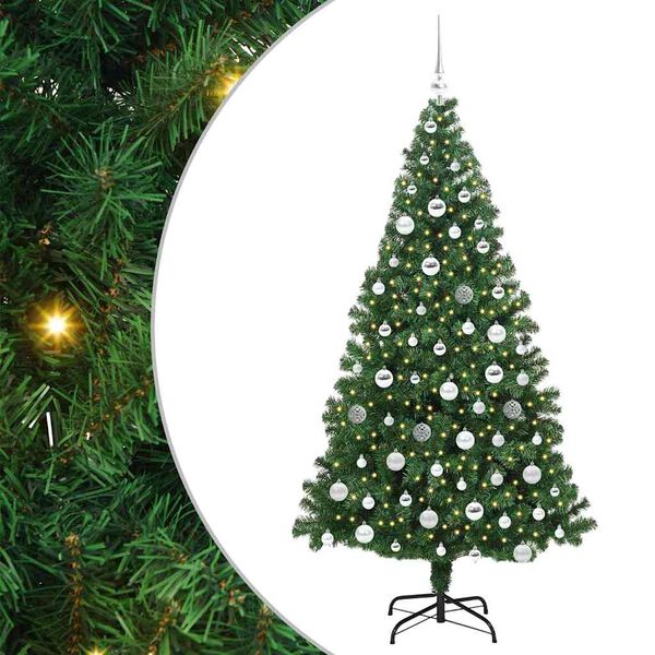 vidaXL Kunstig juletre med 300 LED gr&oslash;nn 180 cm PVC og St&aring;l og Plast