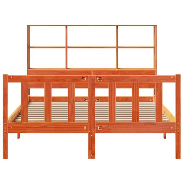 vidaXL Seng med bokhylle uten madrass voksbrun 160x200 cm heltre furu