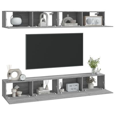 vidaXL Vegghengte TV-benker 4 stk grå sonoma 100x30x30 cm