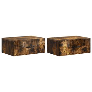 vidaXL Vegghengt Nattbord med skuff 2 pcs R&oslash;kt Eik 49 x 34,5 x 20 cm