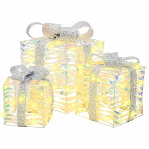 vidaXL Gaveeske med 60 LED 3 pcs Varmhvit 20 x 20 x 20 cm PET