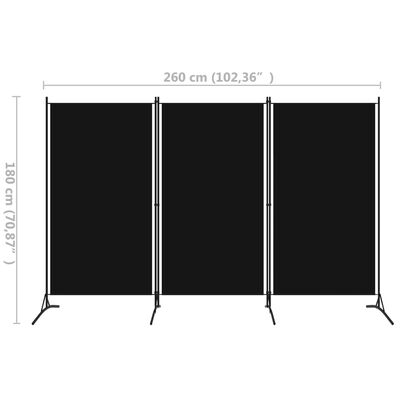 vidaXL Romdeler 3 paneler svart 260x180 cm