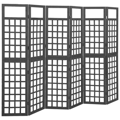 vidaXL Romdeler/espalier 6 paneler heltre svart 242,5x180 cm