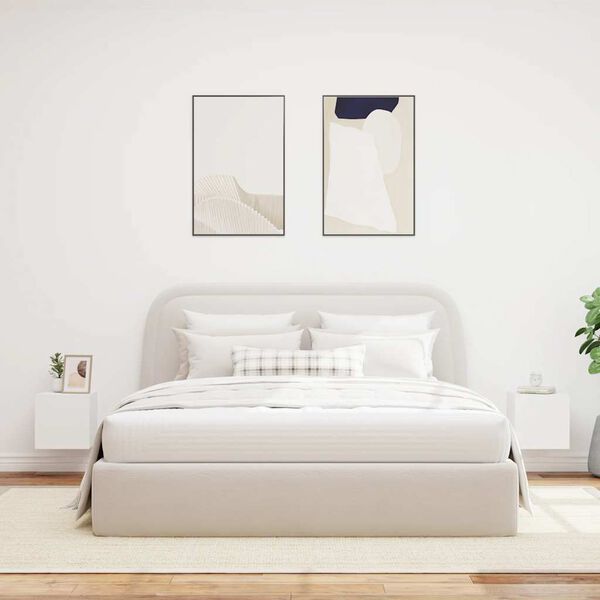 vidaXL Vegghengte TV-benker med LED 2 stk hvit 30,5x35x30 cm