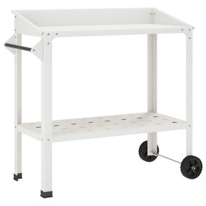 vidaXL Pottebord med hjul 96 x 50 x 89 cm Kaldvalsest&aring;l Hvit