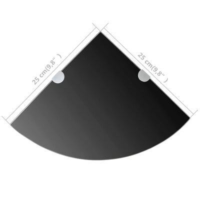 vidaXL Hjørnehylle med kromstøtter svart glass 25x25 cm