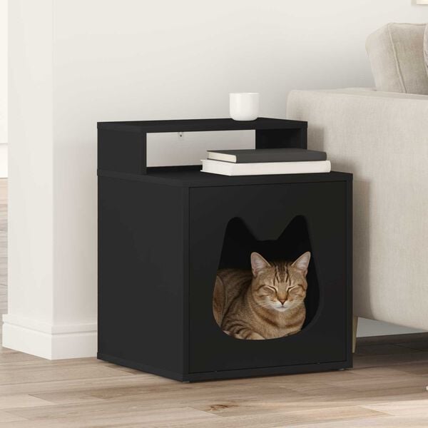 vidaXL Katt Hus Svart 42,5 x 40 x 53,5 cm Konstruert tre