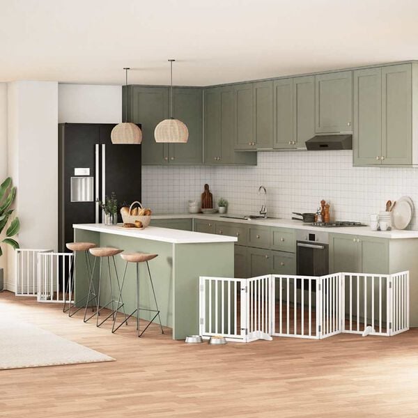 vidaXL Hundeport sammenleggbar 9 paneler hvit 450 cm poppeltre