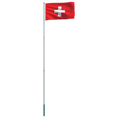 vidaXL Sveitsisk flagg og stang aluminium 6 m