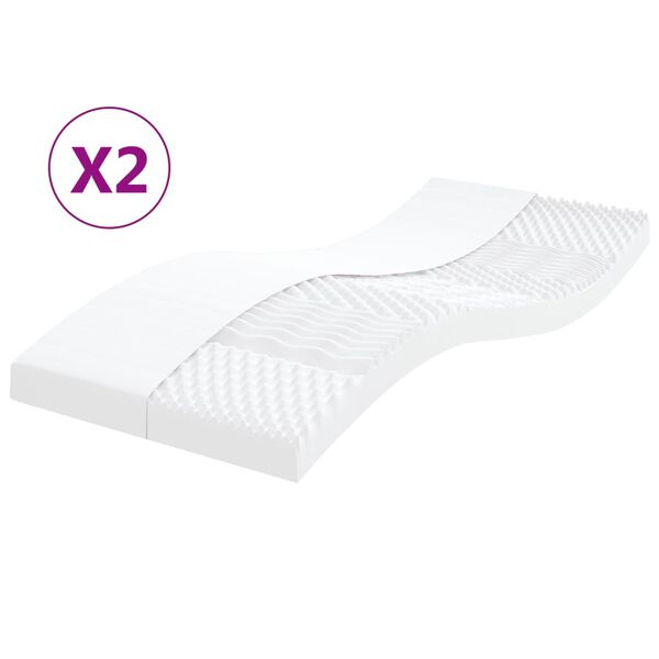 vidaXL Skummadrasser 2 stk hvit 90x200 cm 7-Zone hardhet 20 ILD