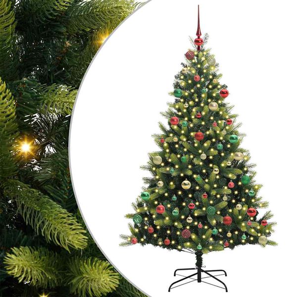 vidaXL Kunstig leddet juletre med 300 LED-lamper gr&oslash;nn 180 cm