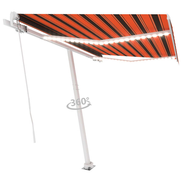 vidaXL Manuell uttrekkbar markise med LED 300x250 cm oransje og brun