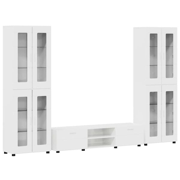 vidaXL TV-benksett med skuff FLORIN H&oslash;yglanset hvit Konstruert tre