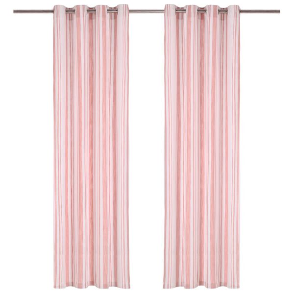 vidaXL Gardiner med metallringer 2 stk bomull 140x225 cm rosa striper