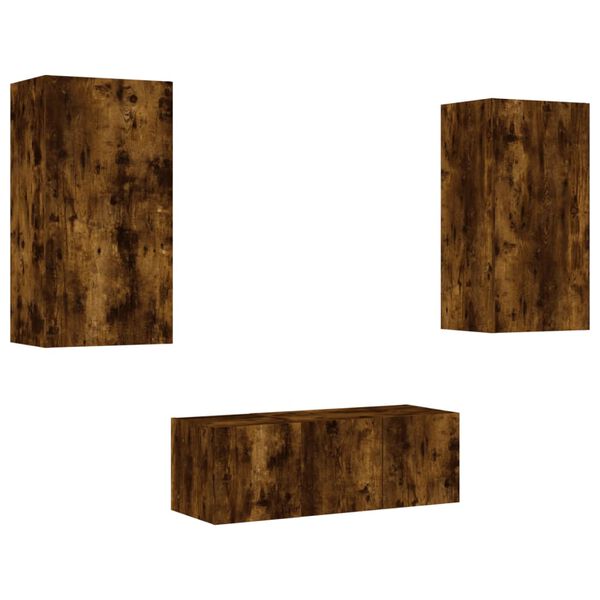 vidaXL Vegghengte TV-enheter 4 deler r&oslash;kt eik konstruert tre