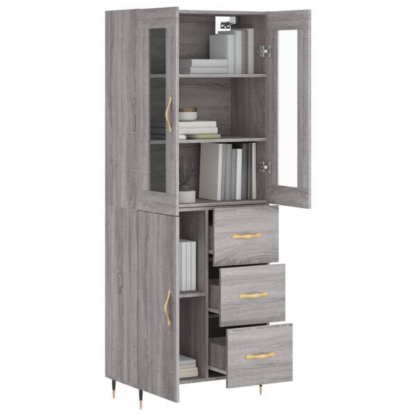 vidaXL Highboard grå sonoma 69,5x34x180 cm konstruert tre