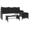 vidaXL Hagesofa med bord og puter L-formet svart polyrotting