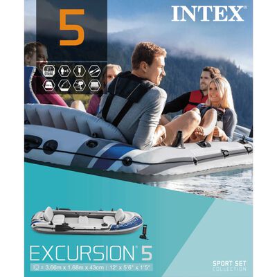 Intex Excursion 5 Oppblåsbar båt med årer og pumpe 68325NP