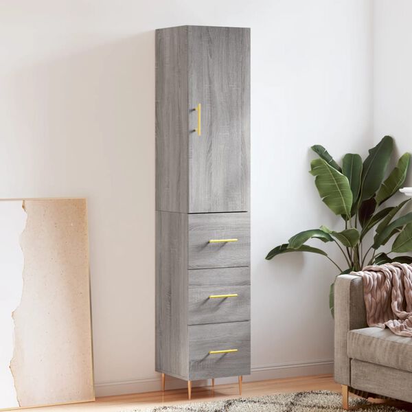 vidaXL Highboard gr&aring; sonoma 34,5x34x180 cm konstruert tre