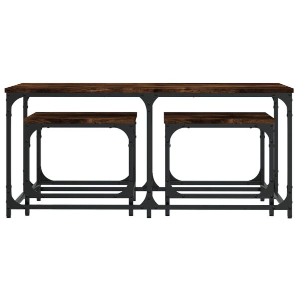 vidaXL Stablebare salongbord 3 stk r&oslash;kt eik konstruert tre