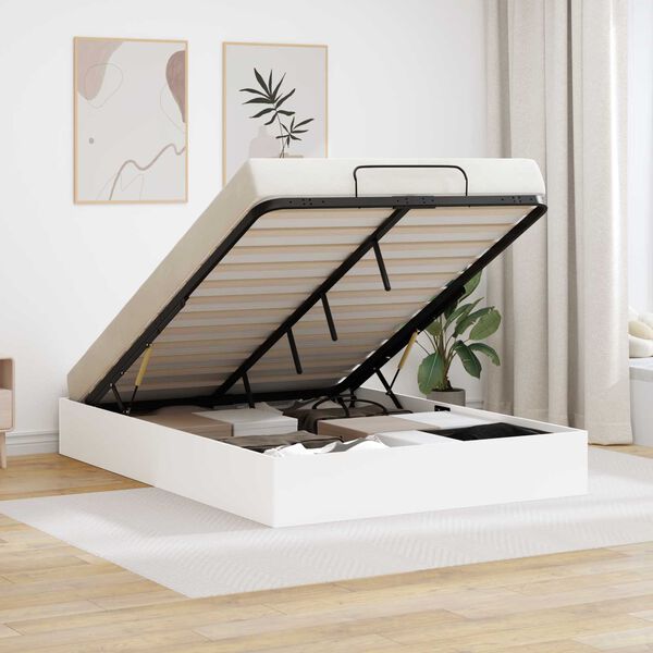 vidaXL Ottoman sengeramme Hvit 193 x 120 x 25 cm Konstruert tre