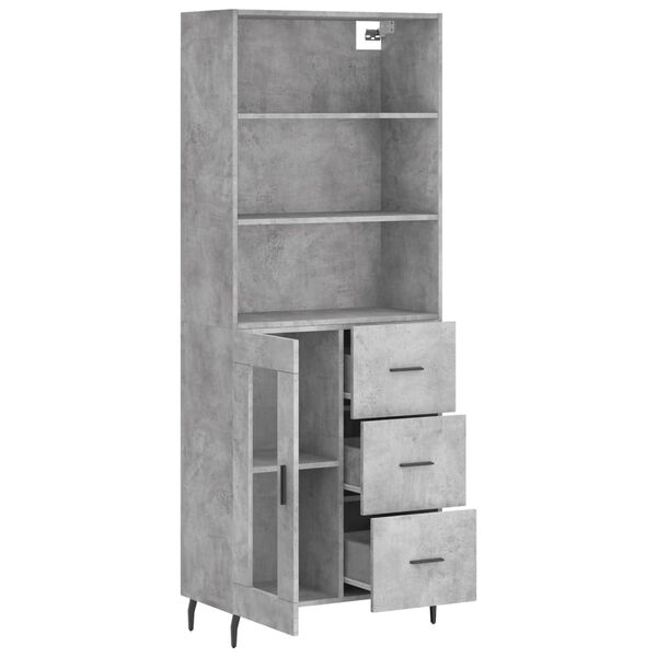 vidaXL Highboard betonggr&aring; 69,5x34x180 cm konstruert tre