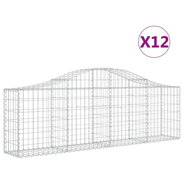 vidaXL Gabionkurver buede 12 stk 200x30x60/80 cm galvanisert jern
