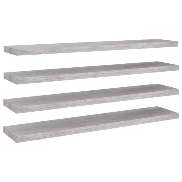 vidaXL Flytende vegghyller 4 stk betonggr&aring; 120x23,5x3,8 cm MDF