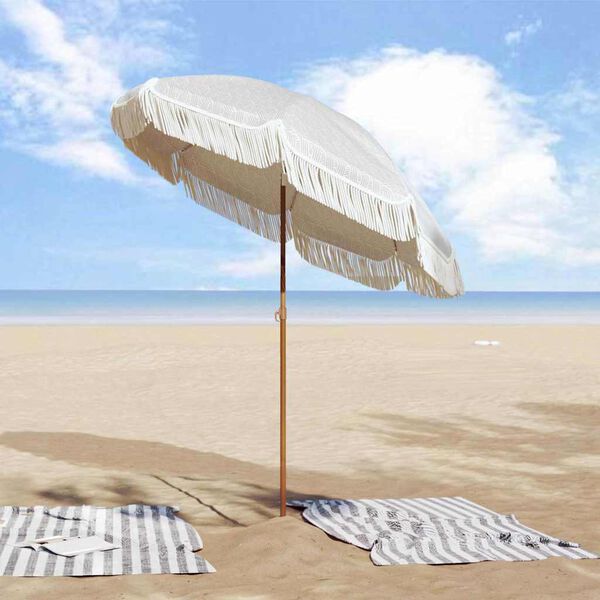 vidaXL Strandparasol Gr&aring; og hvit 160 x 160 x 196 cm Polyester og st&aring;l