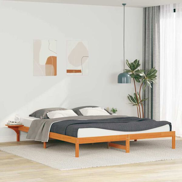 vidaXL Sengestamme med Sidebord Vokset Brun 180 x 220 cm Massiv furu