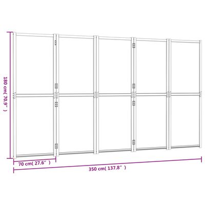 vidaXL Romdeler 5 paneler kremhvit 350x180 cm