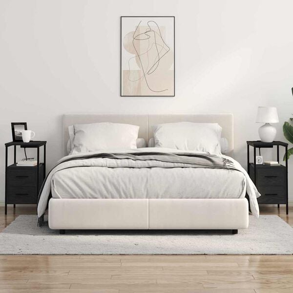 vidaXL Nattbordskap med skuff Svart Eik 30 x 48 x 61 cm Konstruert tre