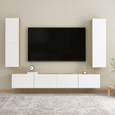 vidaXL TV-benker 2 stk hvit og sonoma eik 30,5x30x110 cm sponplate