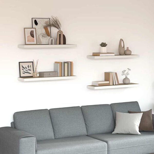 vidaXL Flytende vegghyller 4 stk eik og hvit 80x23,5x3,8 cm MDF
