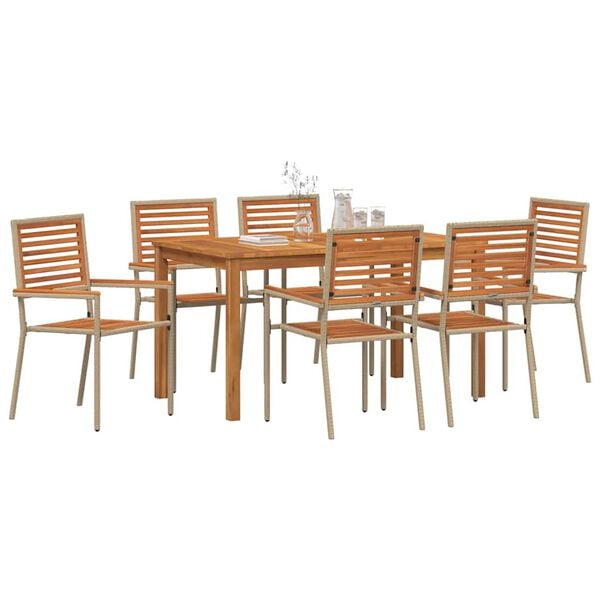 vidaXL Hage Spisegruppe 7 pcs Beige Solid akasietre
