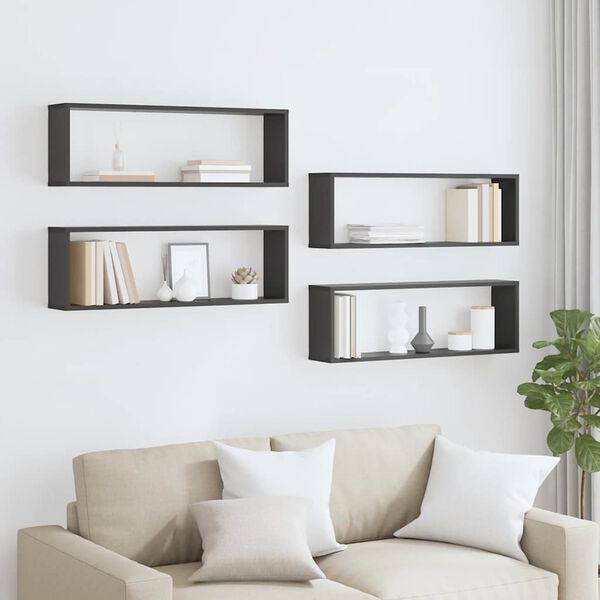 vidaXL Vegghyller kubeformet 4 stk gr&aring; 80x15x26,5 cm konstruert tre