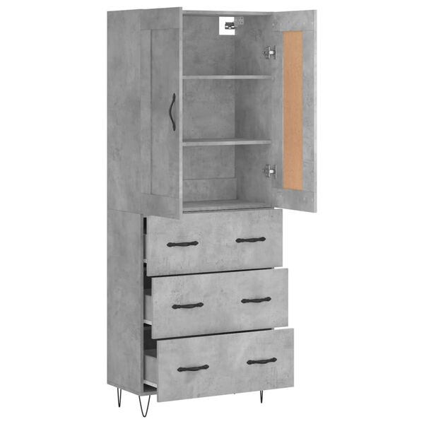 vidaXL Highboard betonggr&aring; 69,5x34x180 cm konstruert tre