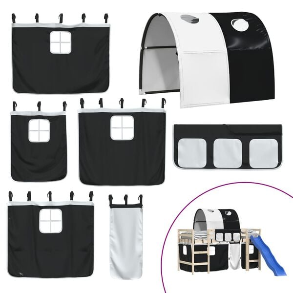 vidaXL Gardiner for køyeseng med tunnel hvit og svart polyester