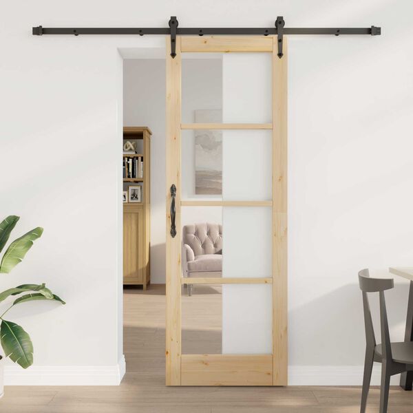 vidaXL Skyvedør ORKDAL Naturlig 73,5 x 211 cm Massivt furutre og glass