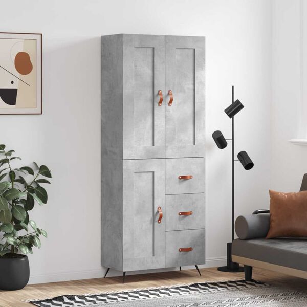 vidaXL Highboard betonggr&aring; 69,5x34x180 cm konstruert tre