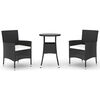 vidaXL Hagebistrosett med puter 3 deler svart polyrotting