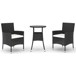 vidaXL Hagebistrosett med puter 3 deler svart polyrotting