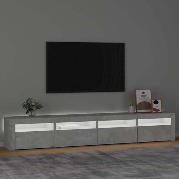 vidaXL TV-benk med LED-lys betonggrå 240x35x40 cm