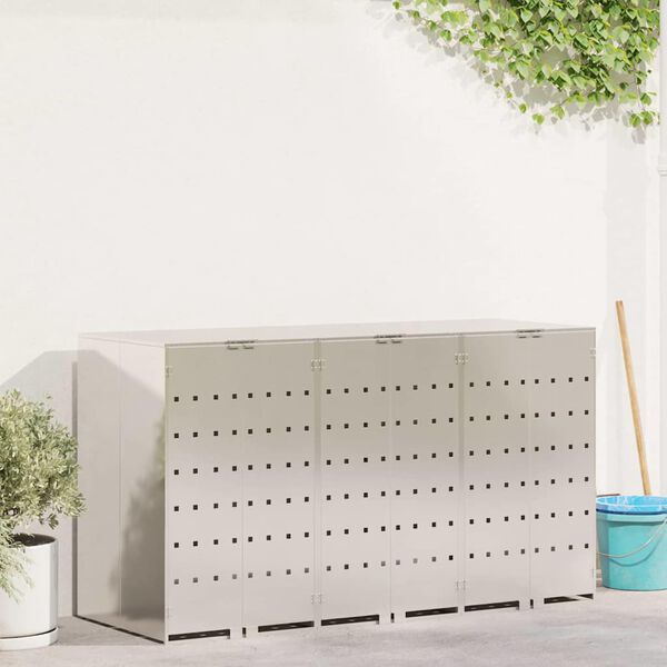 vidaXL Oppbevaring for 3 søppelbøtter sølv 340 x 77.5 x 115.5 cm