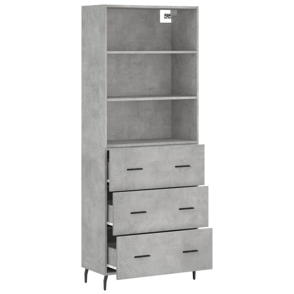 vidaXL Highboard betonggr&aring; 69,5x34x180 cm konstruert tre