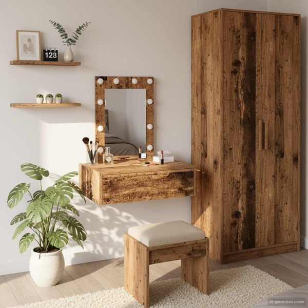 vidaXL Sminkebord med speillys Brun 60 x 40 x 70 cm Konstruert tre