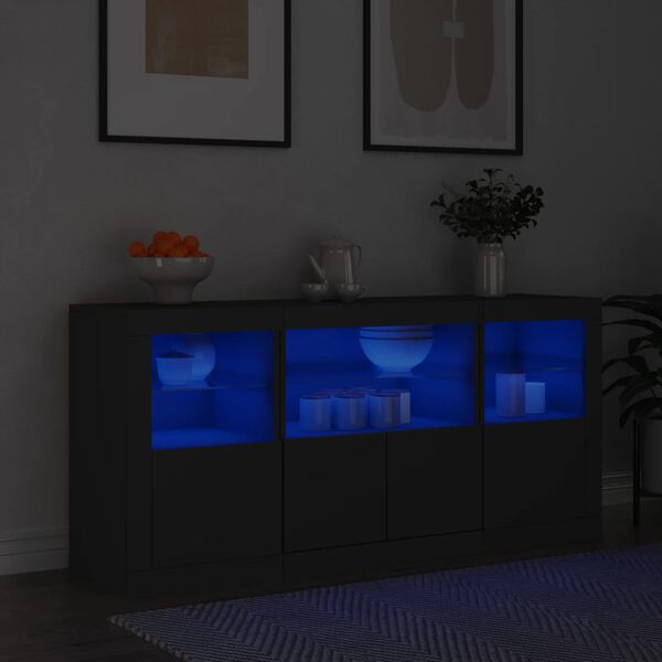 vidaXL Skjenk med LED-lys svart 142,5x37x67 cm