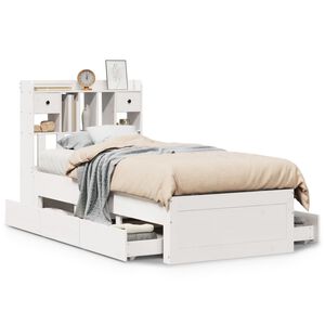 vidaXL Seng med bokhylle uten madrass hvit 75x190 cm heltre furu